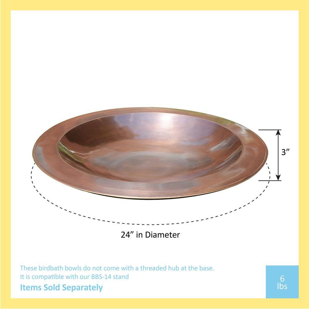 ACHLA DESIGNS 24 in. Dia Antique Copper Plated Large Brass Classic Birdbath with Shallow Rimmed Bowl CBB-01
