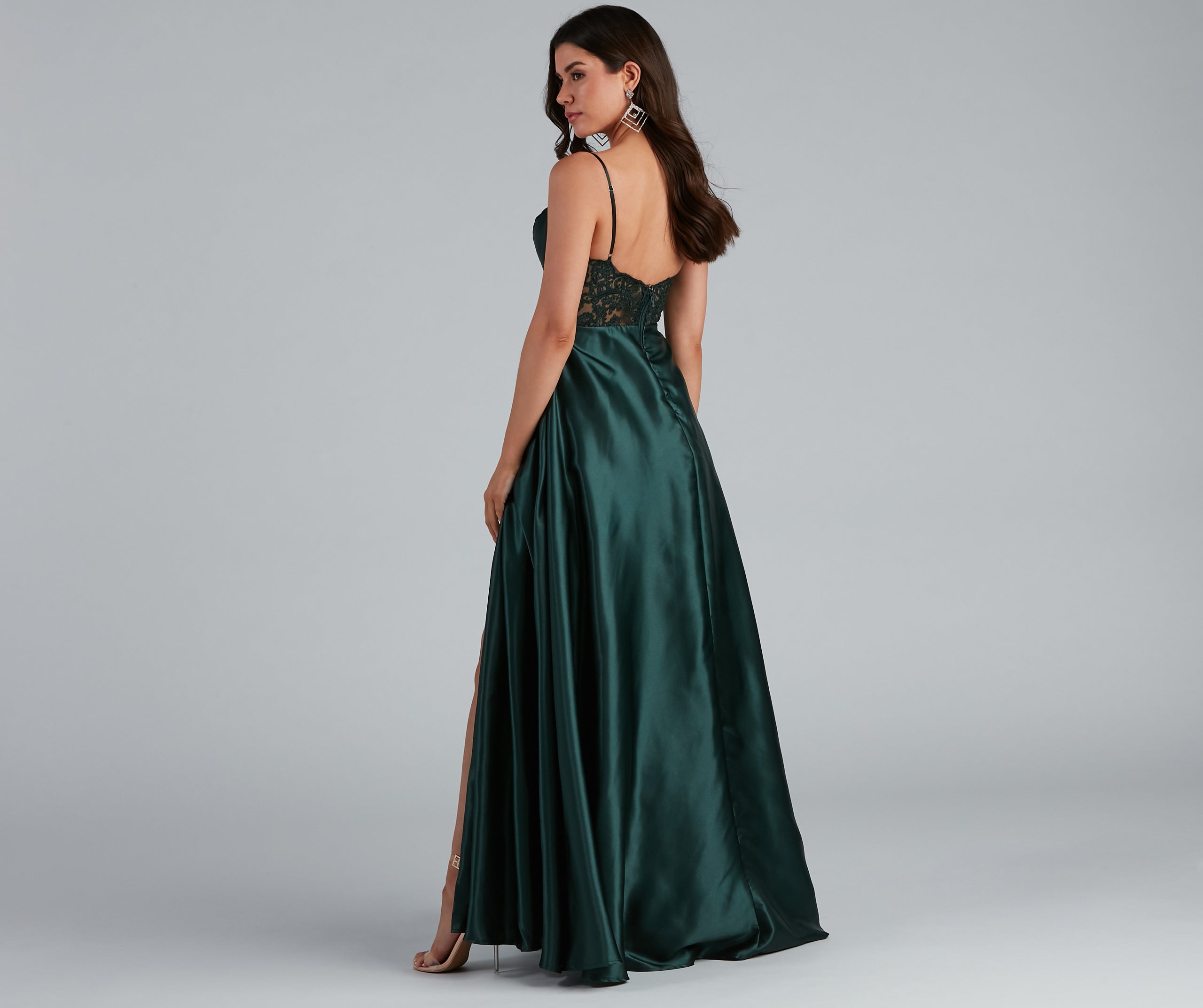 Lorella Satin Empire Lace Back Formal Dress