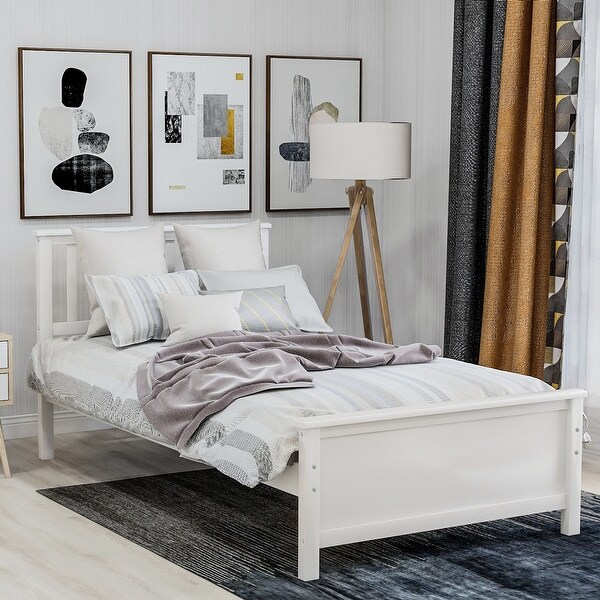 Classic and Stylish Solid construction Twin Size Wood Platform Bed with Headboard，Footboard and Wood Slat Support