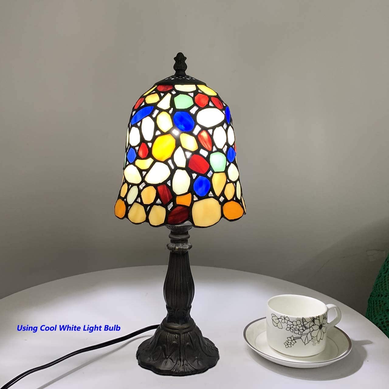SHADY L10729 Colored Cobblestone  Style Stained Glass Table Lamp with 6-inch Wide Lampshade  Multi-Colored  15 inch Tall
