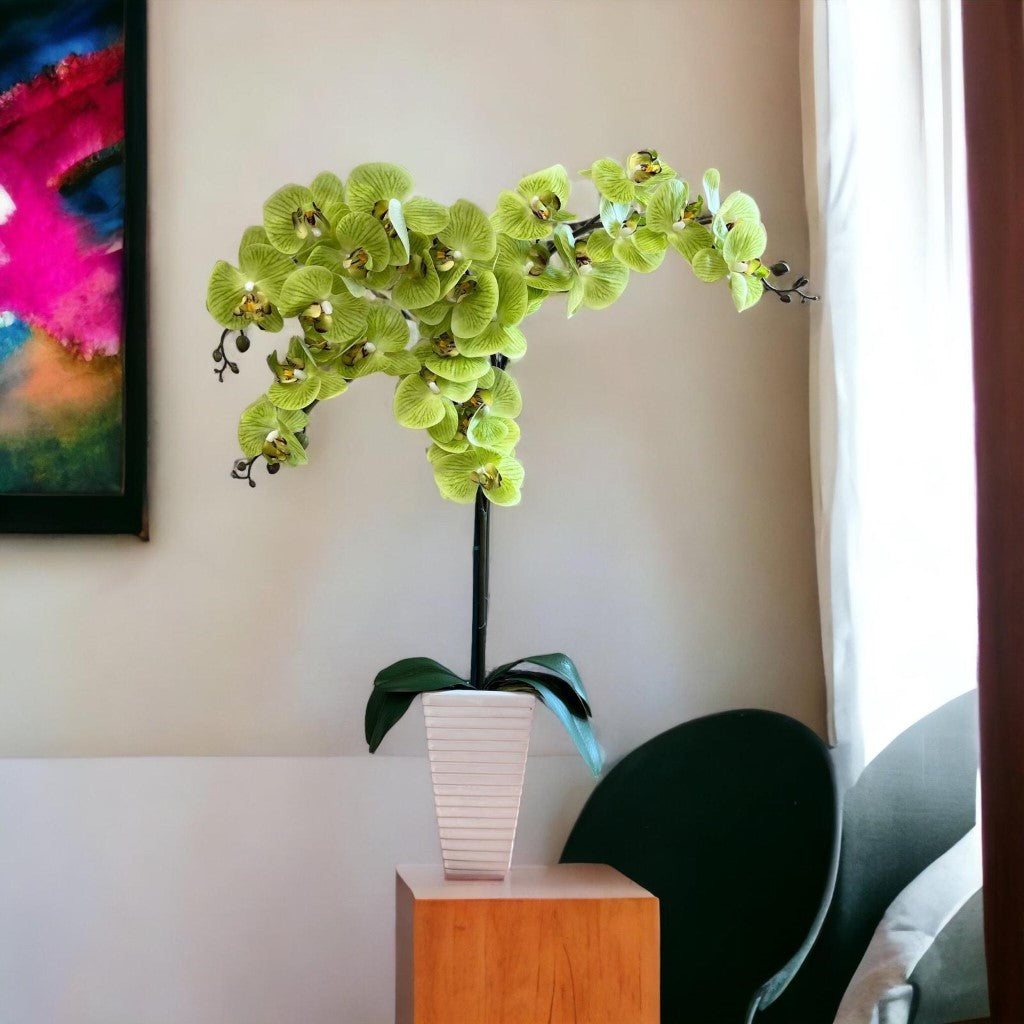 Stunning Artificial Orchids in Triangular Pot
