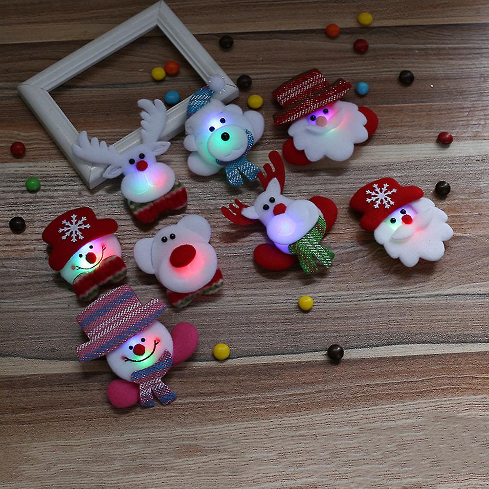 Multicolor Led Glowing Drooch Doll Hair Clip Santa， Snowman， Elk， Bear Doll Pendant Christmas Decorations Christmas Child Gift