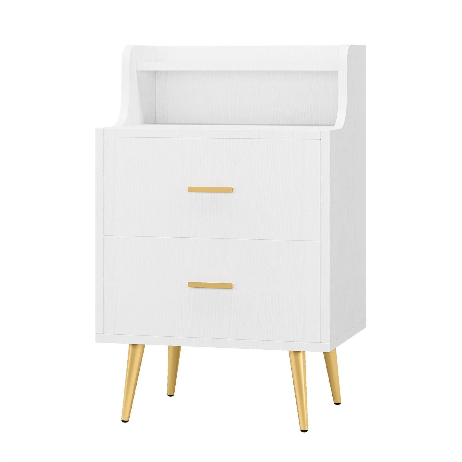White Nightstand, Modern Bedside Table with 2 Drawers