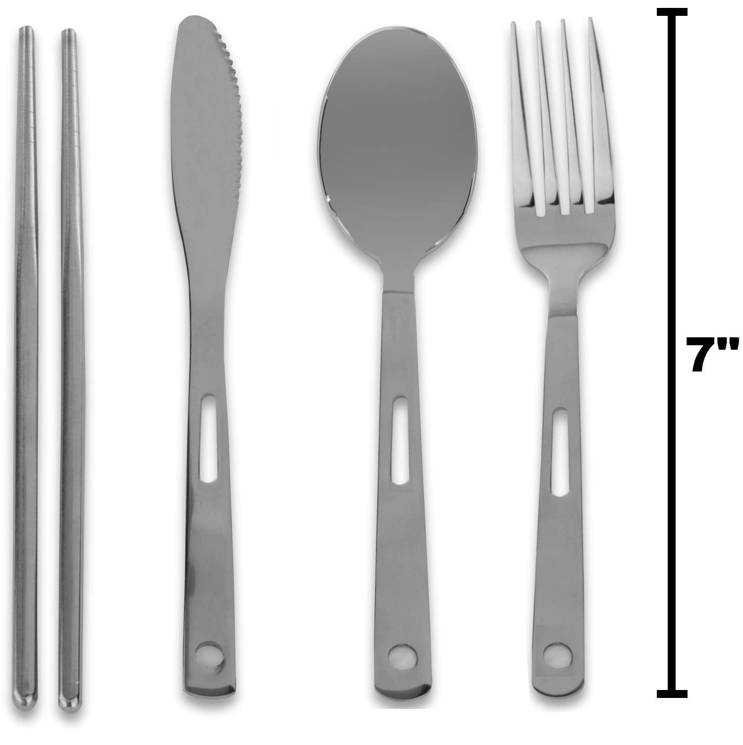 13 Piece Stainless Steel Family Cutlery Picnic Utensil Set with Travel Case for Camping | Hiking | BBQs - Includes Forks | Spoons | Knifes | Chopstick, Plus Nylon Commuter Case (Green)