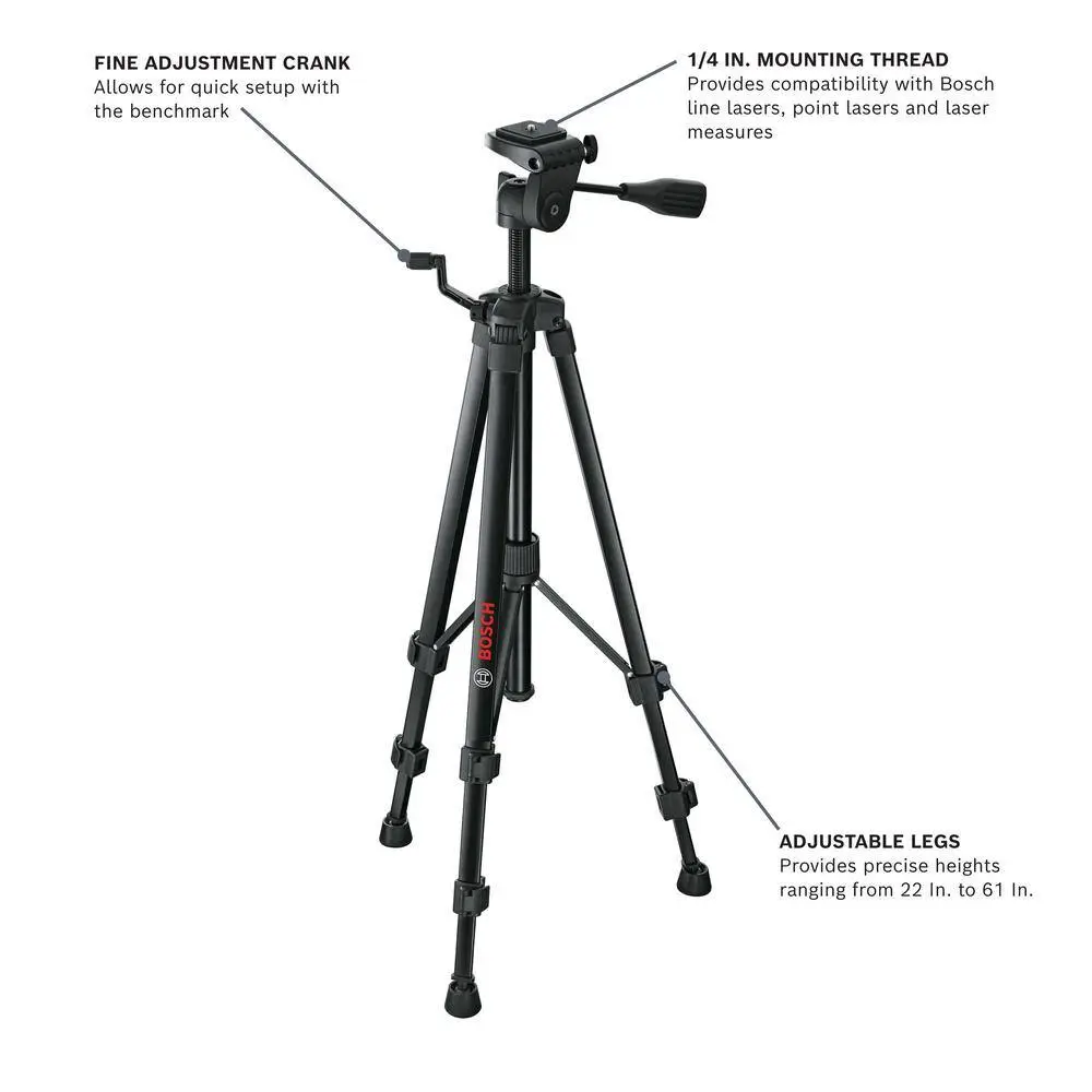 Bosch Compact Tripod with Extendable Height for Use with Line Lasers Point Lasers and Laser Distance Tape Measuring Tools BT 150