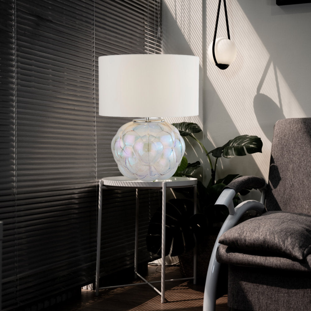 DOT 9711LU Chrome & Iridescent Bubble Glass Retro Table Lamp with White Shade