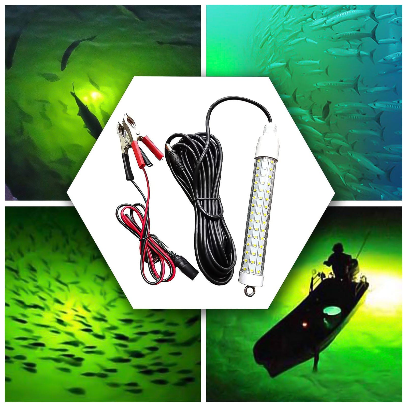 TSV 2Pcs Underwater Night Fishing Light， 12V 10.5W 120LED 1000 Lumen Green Deep Drop Underwater Submersible Night Fishing Light Crappie Shad Squid Boat Fishing Light Lamp， Attract Fish