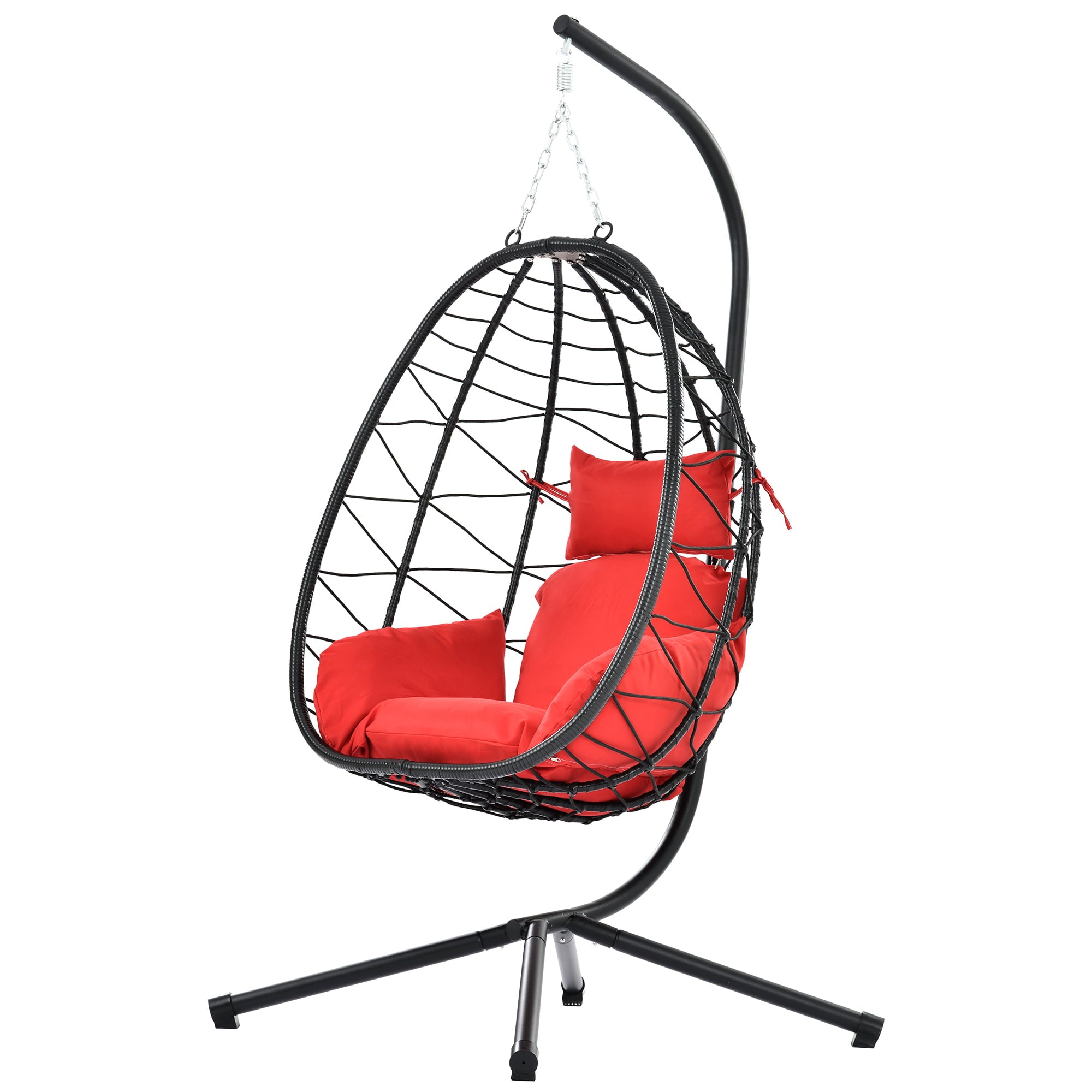 SYNGAR 2 Piece Indoor Outdoor Patio Wicker Hanging Chairs, Swing Hammock Egg Chairs Waterproof Cushions with Steel Frame, 300lbs Capacity for Patio Balcony Bedroom Living Room, Red