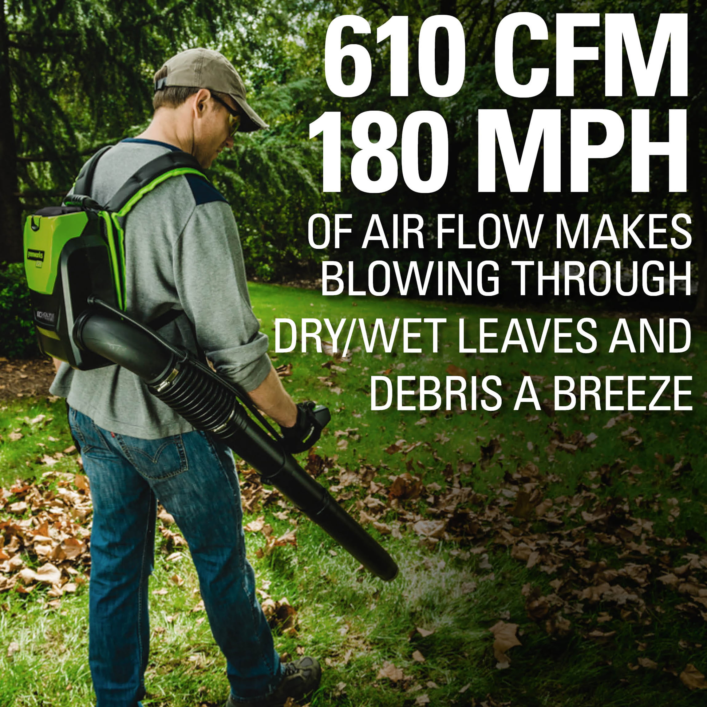 Greenworks 80V 580 CFM Cordless Brushless Backpack Blower， Battery Not Included， 2403802