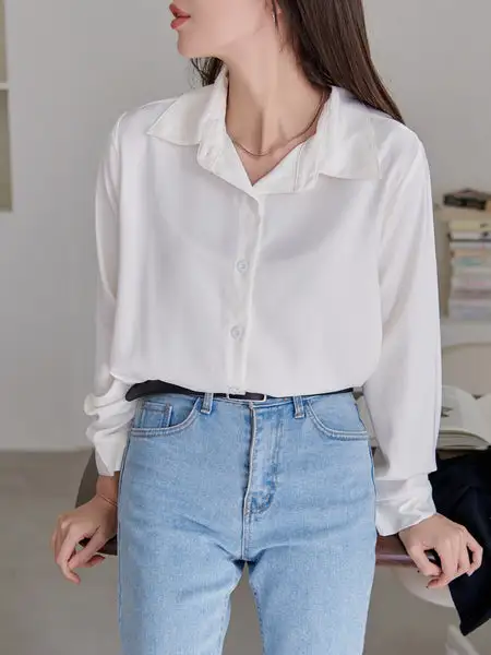 Button Front Curved Hem Shirt Without Cami Top - HOTHM