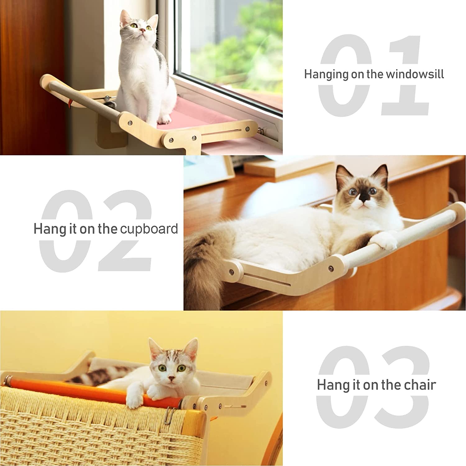 MoveCatcher Cat Window Perch Lounge Mount Hammock Window Seat Bed Shelves for Indoor Cats No Drilling No Suction Cup