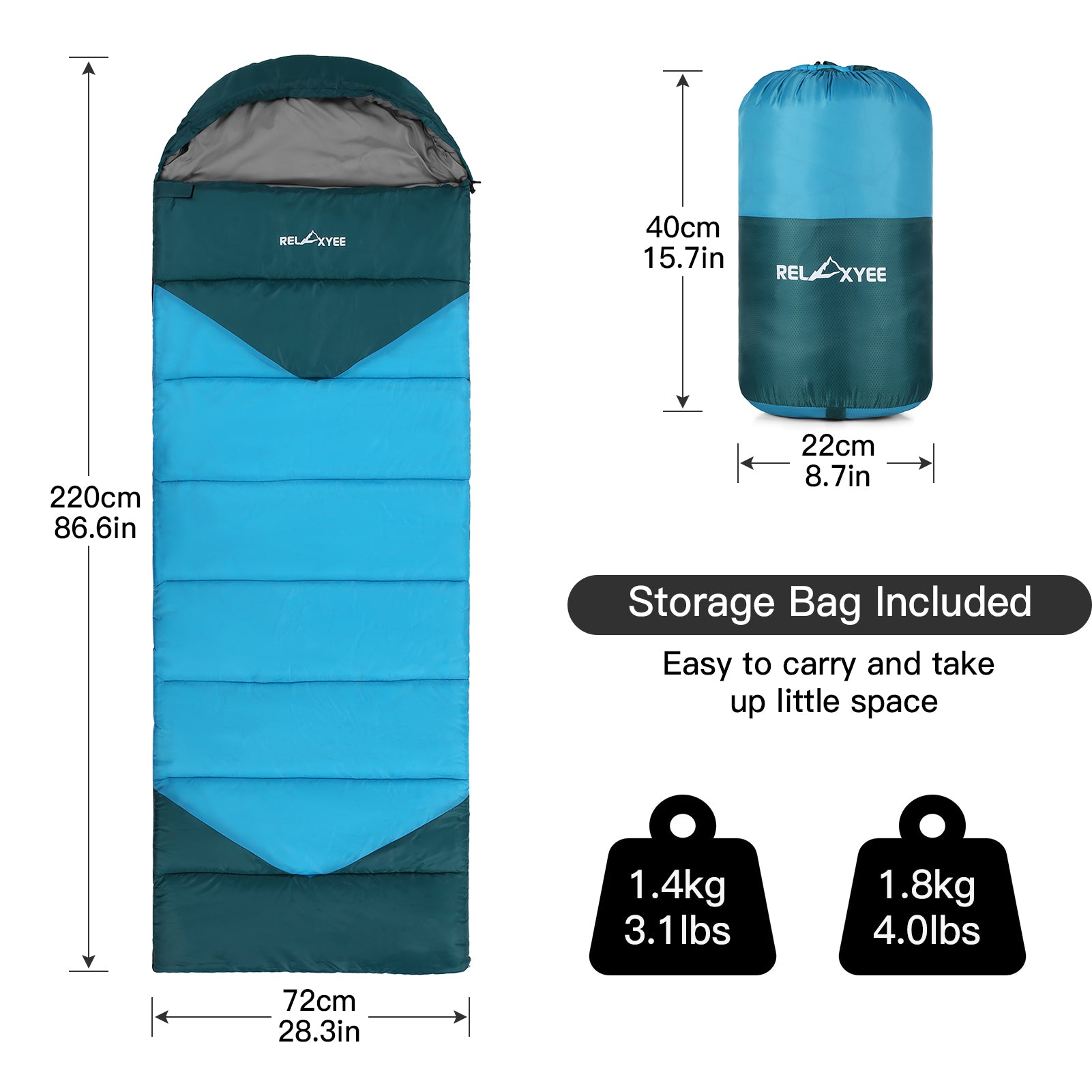 RELAXYEE Camping Sleeping Bag for Adults Outdoor Water-resistant Cold Weather Sleeping Bag Compact Camping Gear for 3 Seasons Hiking Backpacking Traveling