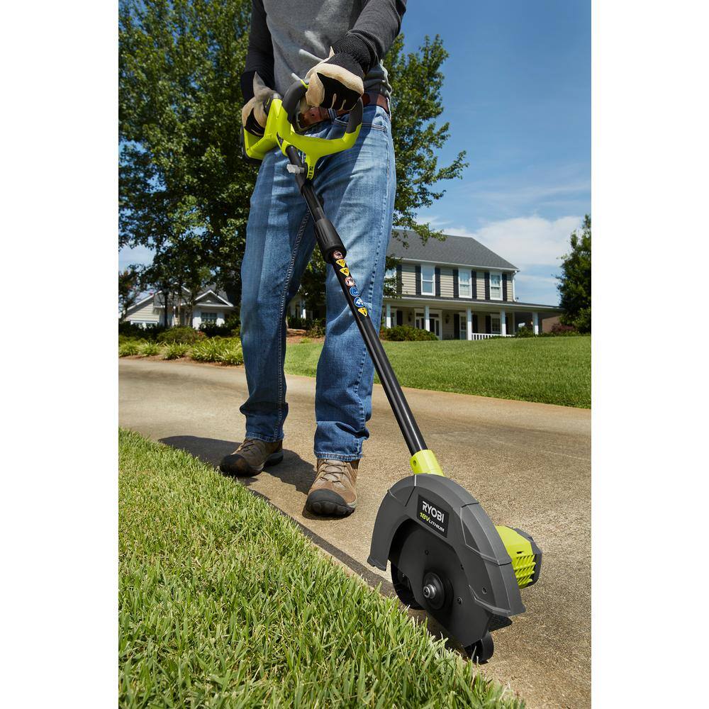 RYOBI ONE+ 18V Cordless Battery Edger with Extra Edger Blade， 2.0 Ah Battery and Charger