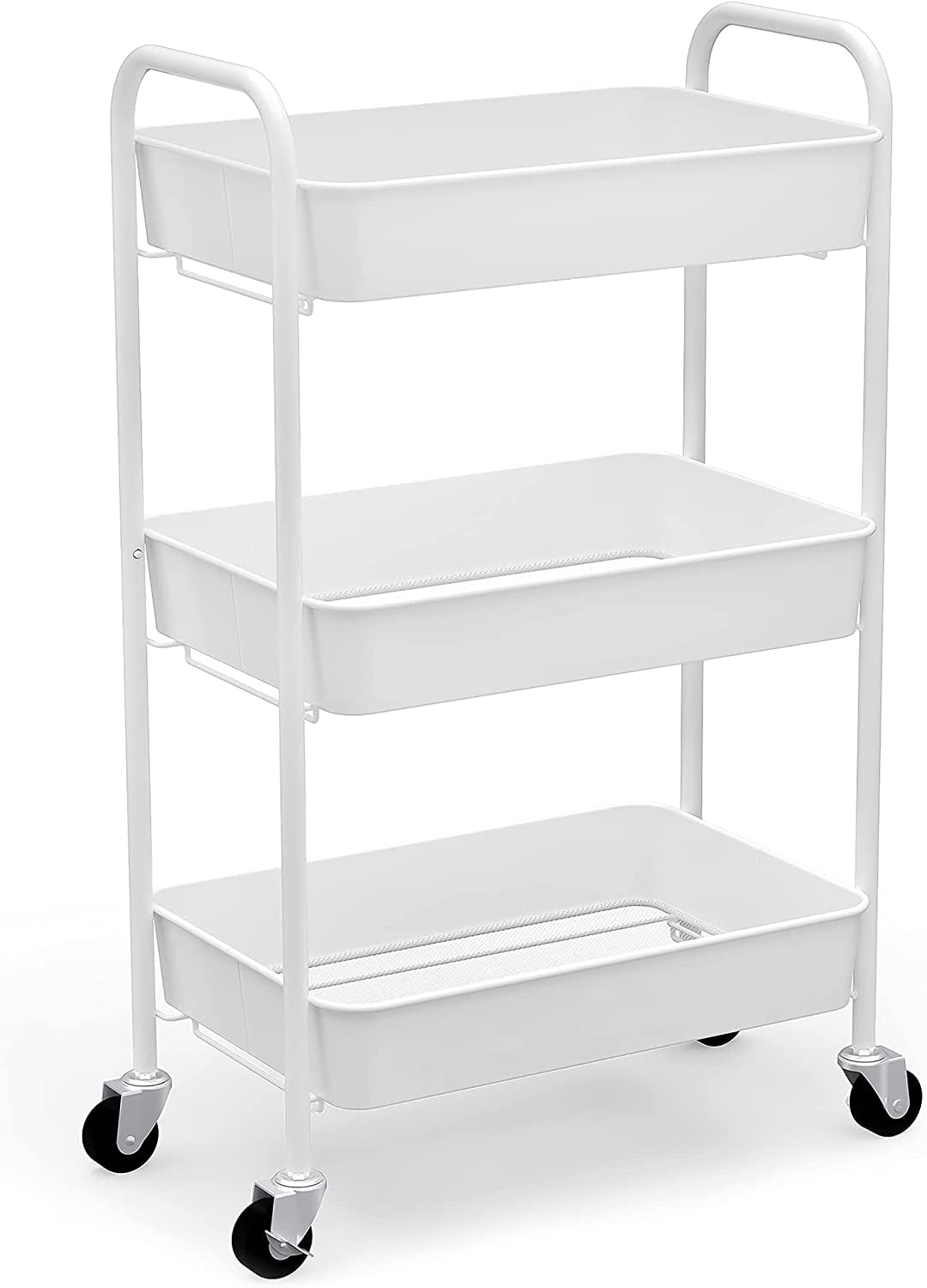 MLMLH 3-Tier Rolling Metal Storage Organizer - Mobile Utility Cart Kitchen Cart with Caster Wheels， White