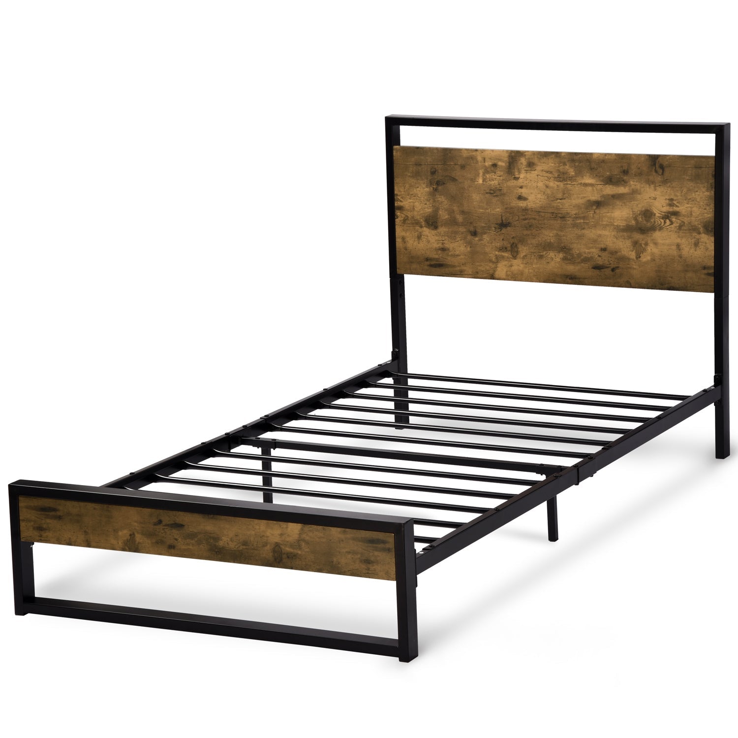 Amolife Twin Bed Frame with Wooden Headboard / 13 Strong Steel Slats Support / Single Platform Bed for Kids, Dark Brown
