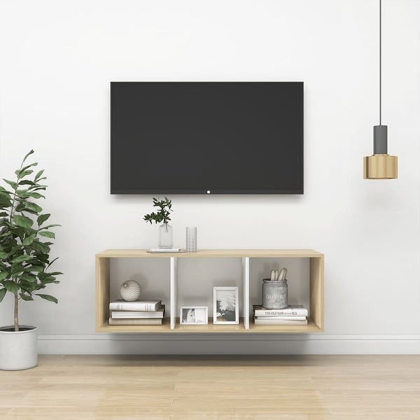 Wall-mounted TV Cabinet Sonoma Oak and White 14.6