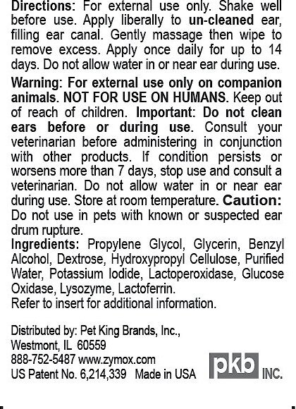 Zymox Hydrocortisone Free Dog and Cat Ear Infection Solution， 1.25-oz bottle