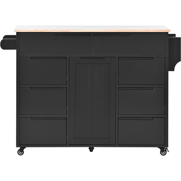 Practical Kitchen Island - Featuring 8 Handle-Free Drawers， Solid Wood Desktop， and Lockable Rollers - - 38039699