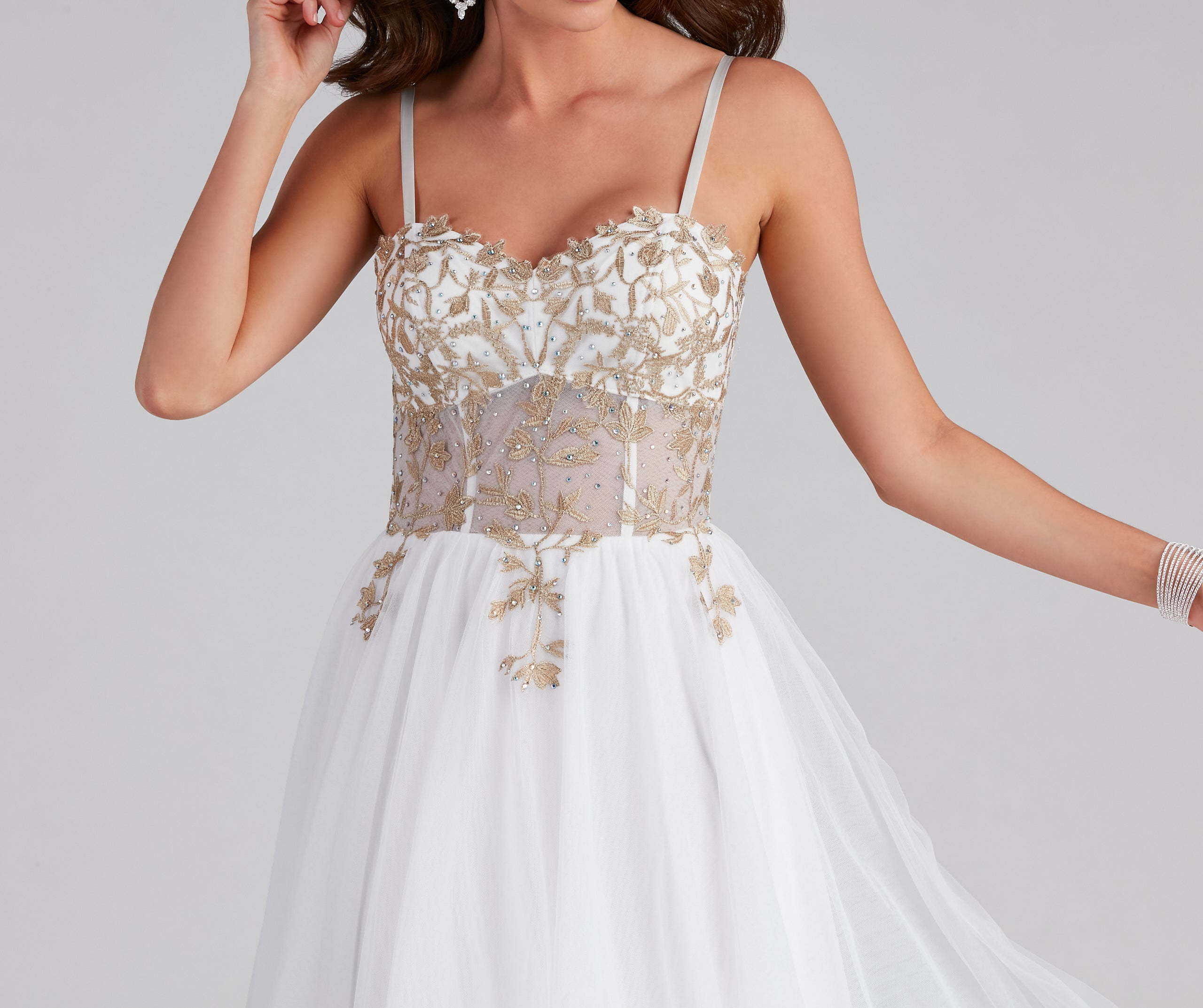 Arie Embroidered Corset Tulle A-Line Gown