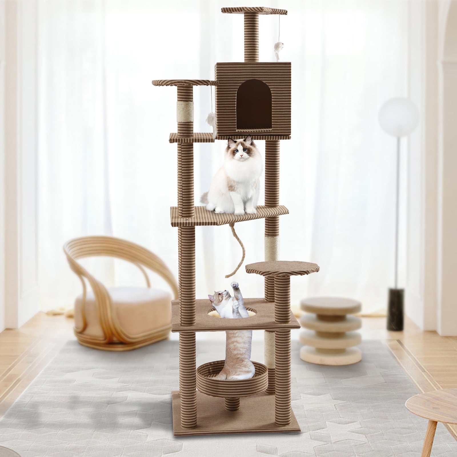 Loyalheartdy Floor to Ceiling Cat Tree， 5.5Ft Tall Cat Climbing Tree Cat Tower Kitty Play House w/Scratching Posts Condo Perches