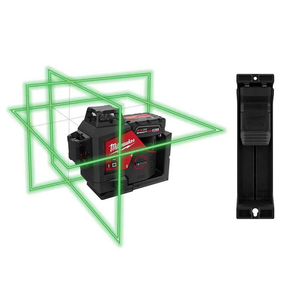 Milwaukee M12 12-Volt Lithium-Ion Cordless Green 250 ft. 3-Plane Laser Level Kit w/One 4.0 Ah Battery, Charger, Case & Track Clip 3632-21-48-35-1313
