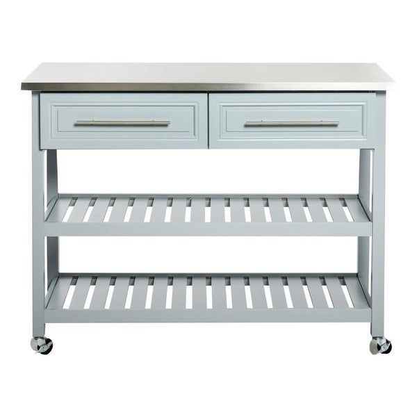 Light Gray Rolling Kitchen Island 2 Drawers Storage with Stainless Steel Top - 47.25 inches L x 19.75 inches W x 36 inches H - - 36757697
