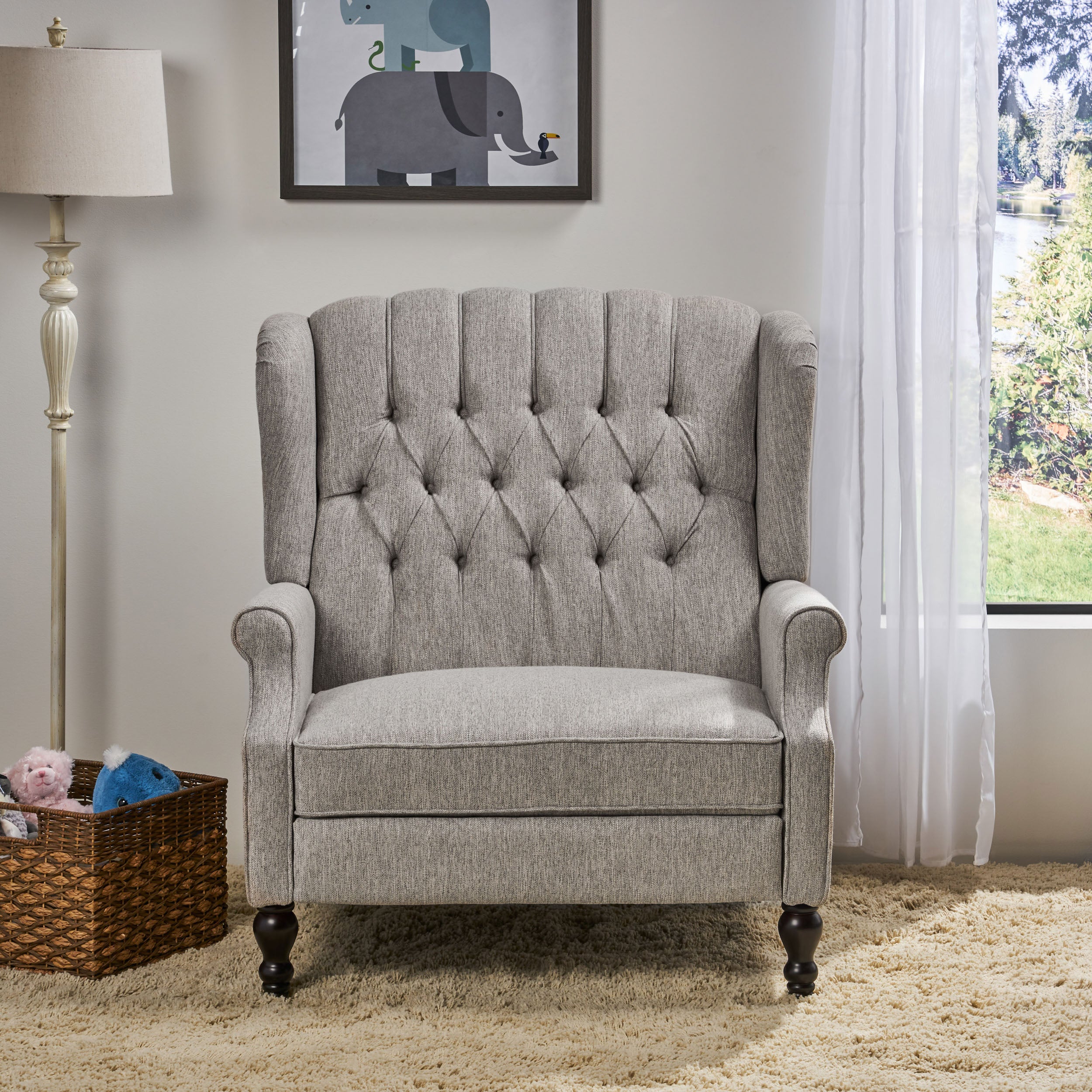 Salome Oversized Tufted Wingback Fabric Push Back Recliner