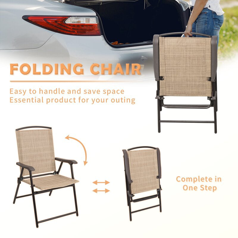 Devoko 2 Pieces Patio Folding Chairs Outdoor Chairs Textilene Furniture Chair Set, Beige