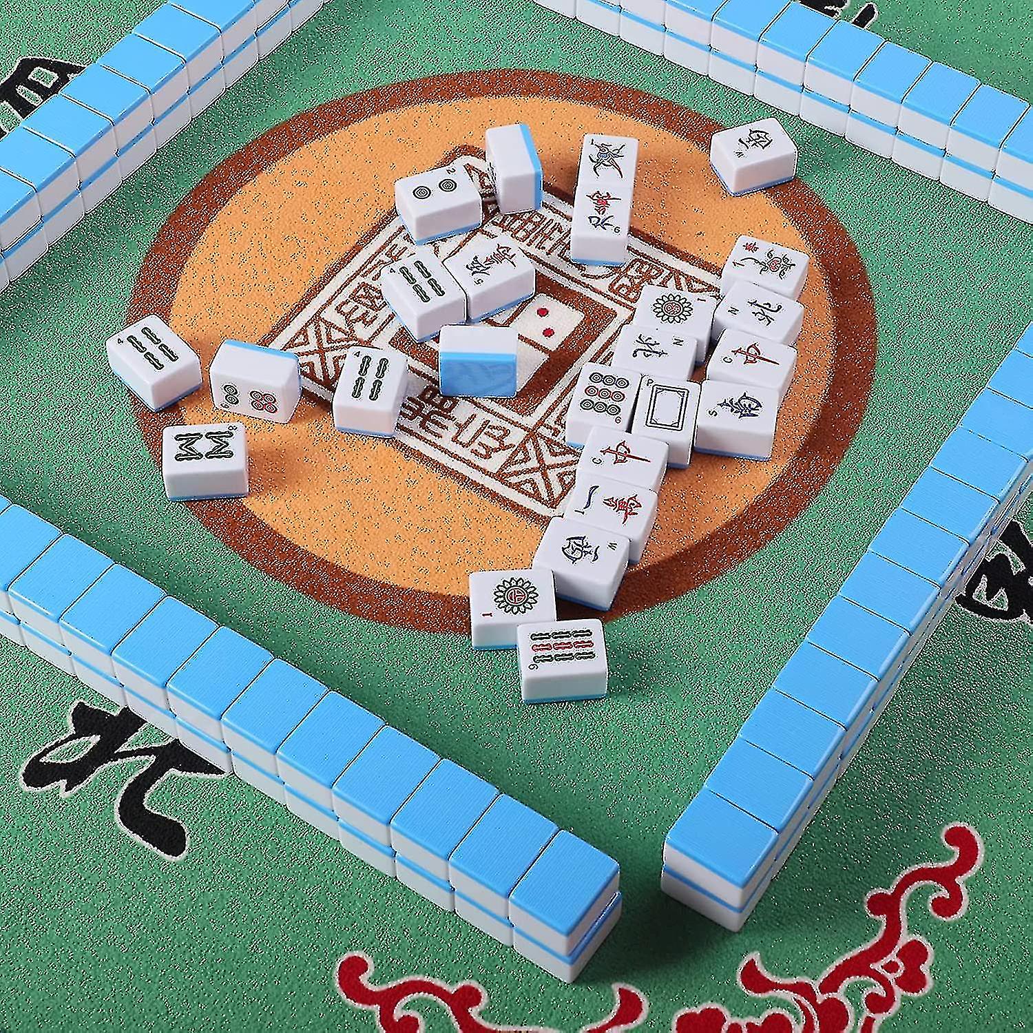 Mahjong Mat With 3 Free Dice For Chinese Board Games Non-slip Mat 60*60cm - Green