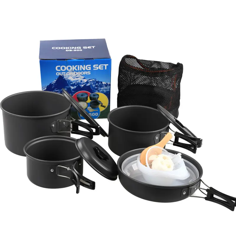 Portable Lightweight Camping Cookware Mess Set Kit Backpacking Gear   Hiking Outdoors Bug Out Bag Cooking Pot Equipment Cookset