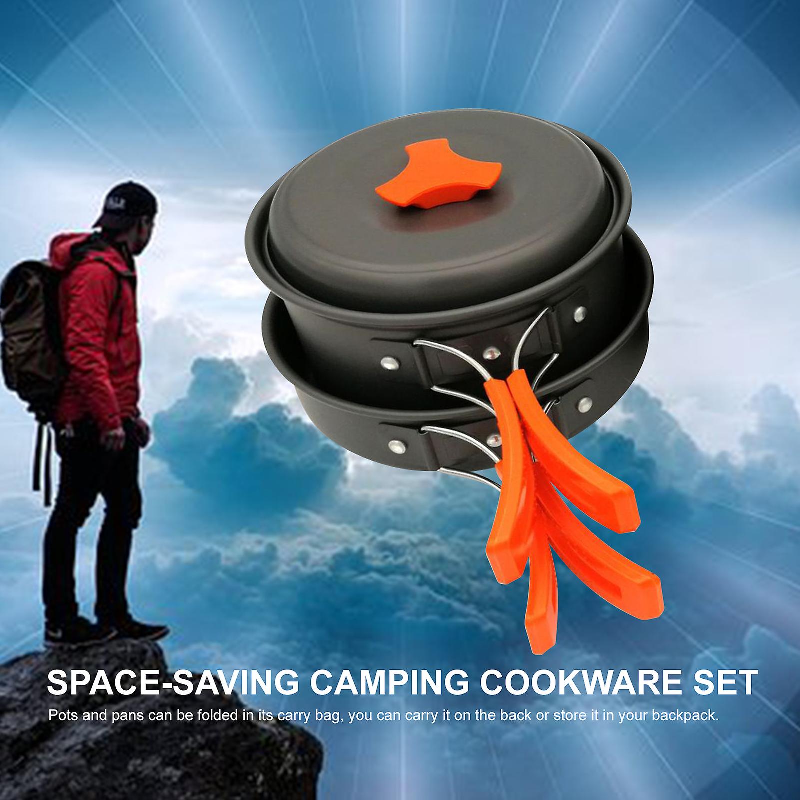 Camping Cookware Set Campfire Cooking Utensils Folding Cookset Portable Outdoor Hiking Backpacking Pot Pan Bowls Spoon Mesh Carry Bag Dishcloth No.287