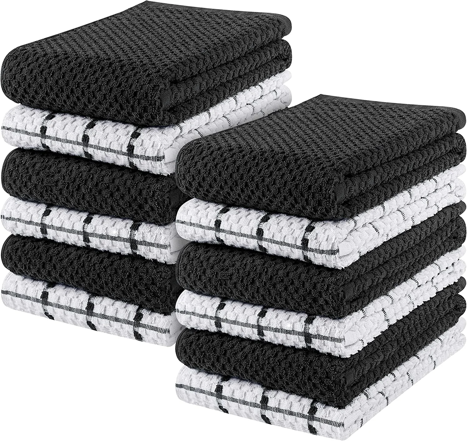 Kitchen Towels [12 Pack], 15 x 25 Inches, 100% Ring Spun Cotton Super Soft and Absorbent Linen Dish Towels, Tea Towels and Bar Towels Set (Black)