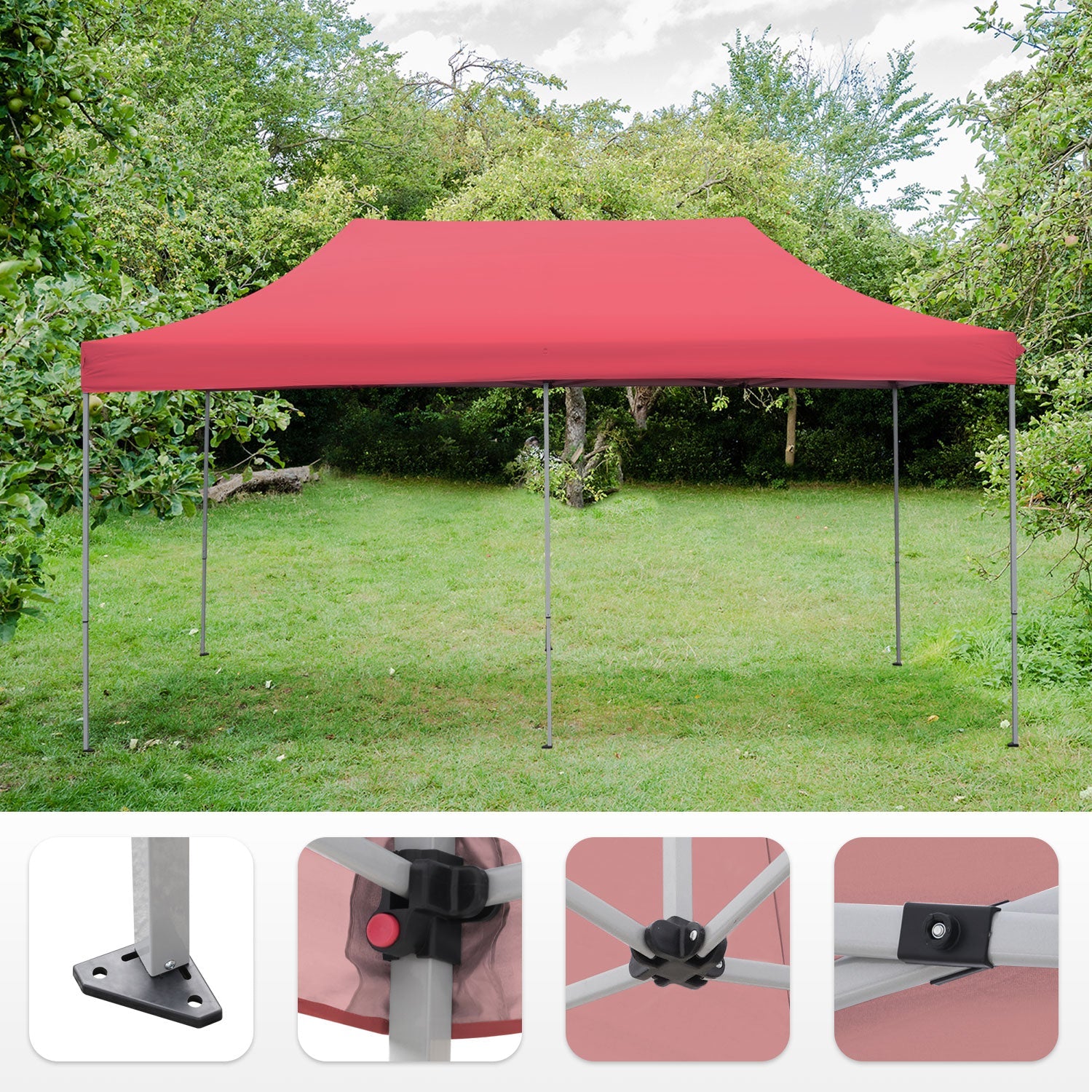 Ainfox 10x20 ft Outdoor Canopy Tent, Pop up Canopy Tent Portable Shade Instant Folding Canopy with Wheeled Carrying Bag and Height Adjustable(Red)