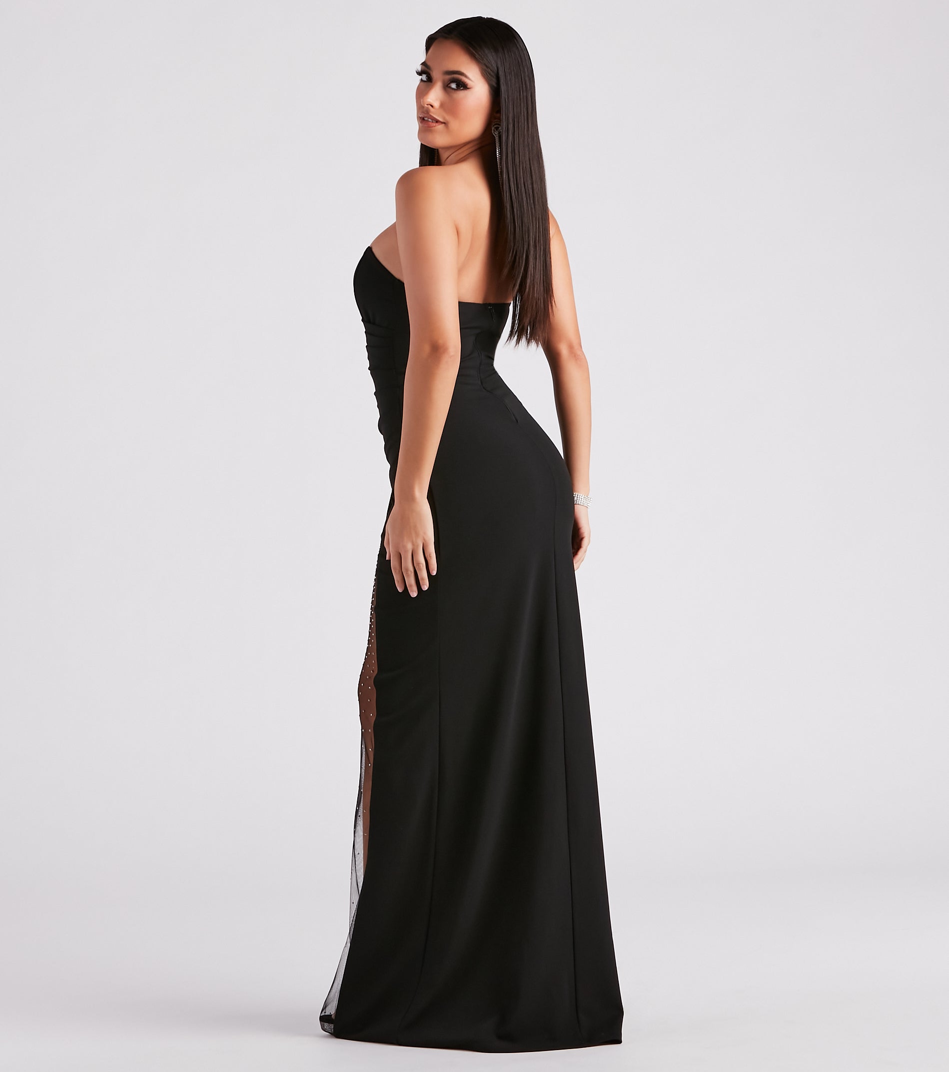 Emerson High Slit Rhinestone Mesh Formal Dress