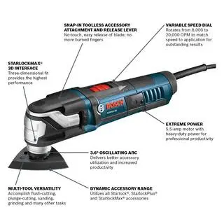 Bosch 5.5 Amp Corded StarlockMax Oscillating Multi-Tool Kit with Case (40-Piece) GOP55-36C2