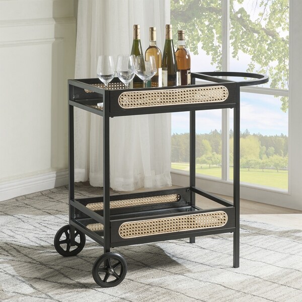 Kitchen Carts Serving Cart， Black Finish Metal and Wood - - 36514978