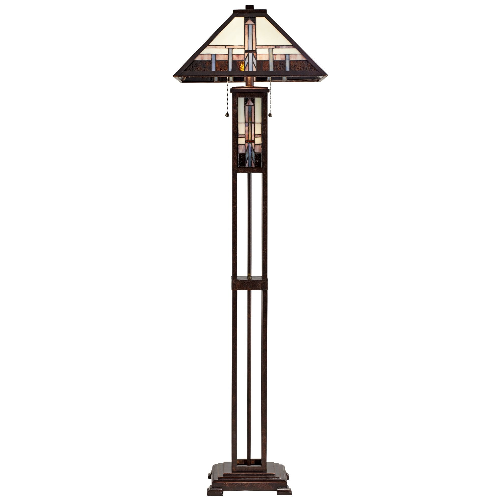 Robert Louis  Mission Floor Lamp Art Deco with Nightlight 60.5" Tall Oiled Bronze Stained Glass Shade for Living Room Reading Bedroom