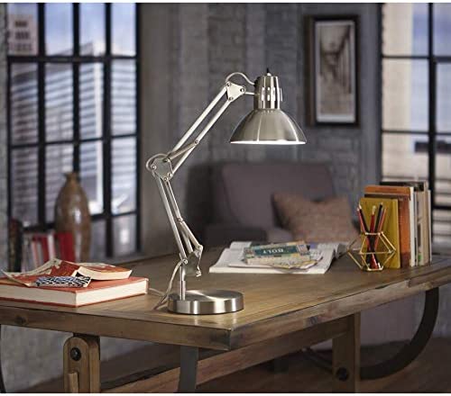 allen + roth Embleton 26-in Adjustable Brushed Nickel Desk Lamp with Metal Shade