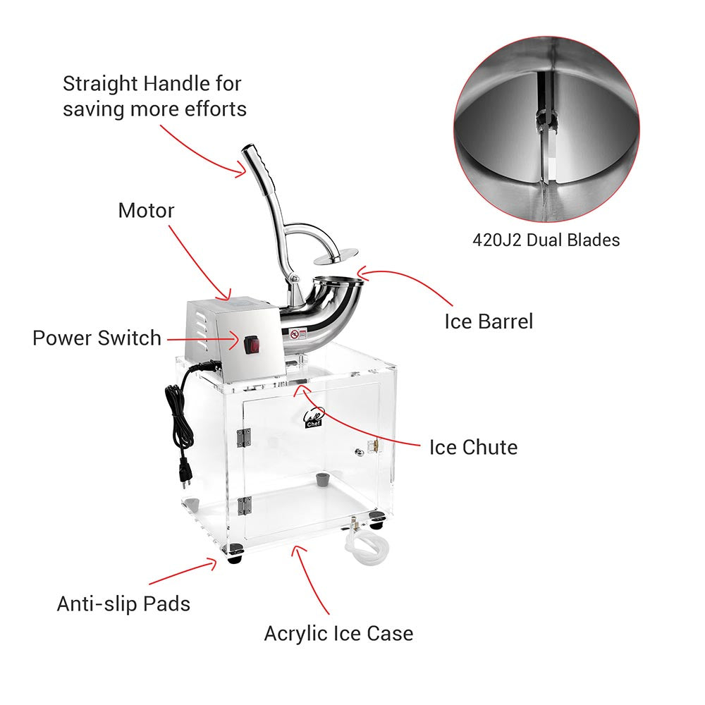 Yescom Electric Snow Cone Machine Ice Shaver w/ Acrylic Case
