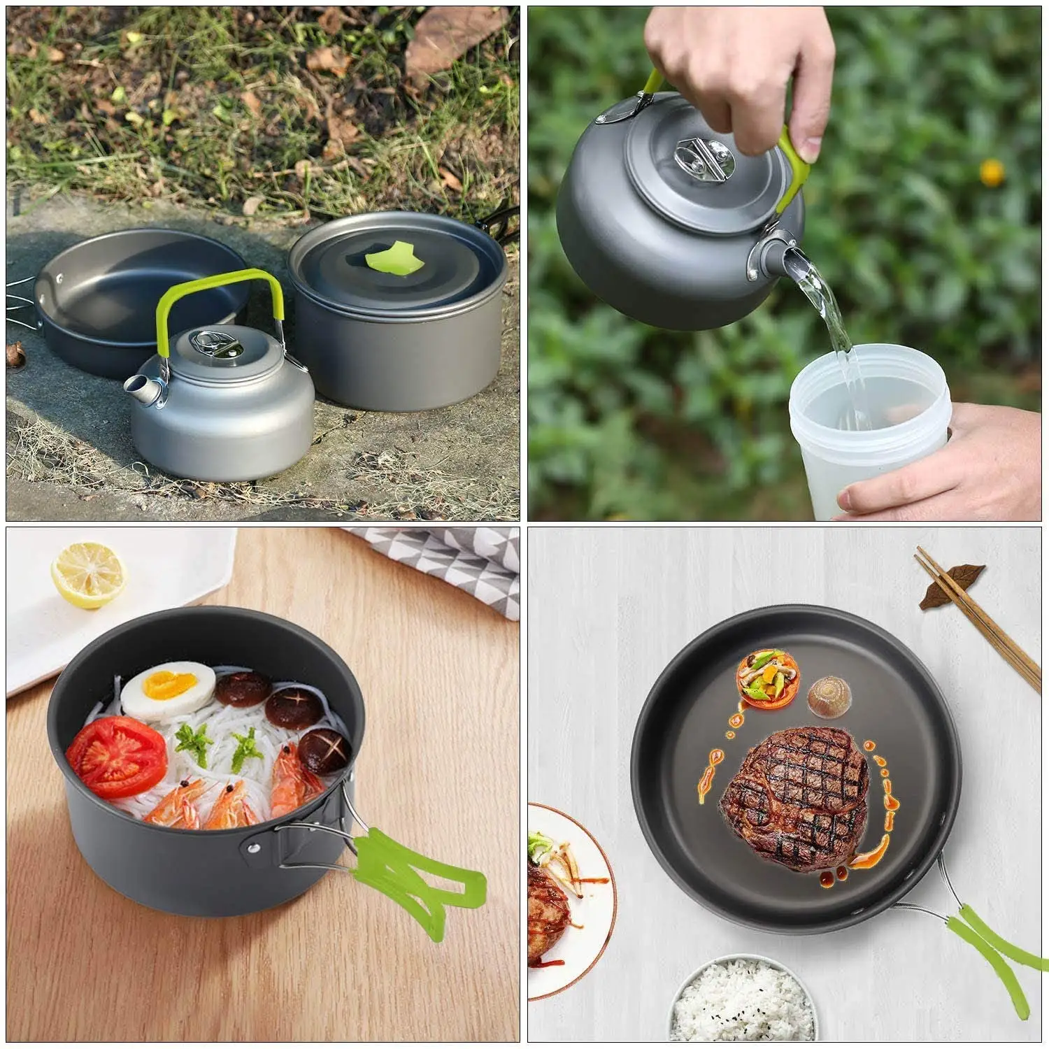 Durable outdoor camping cookset lightweight barbeque camping cookware  with bag and color box
