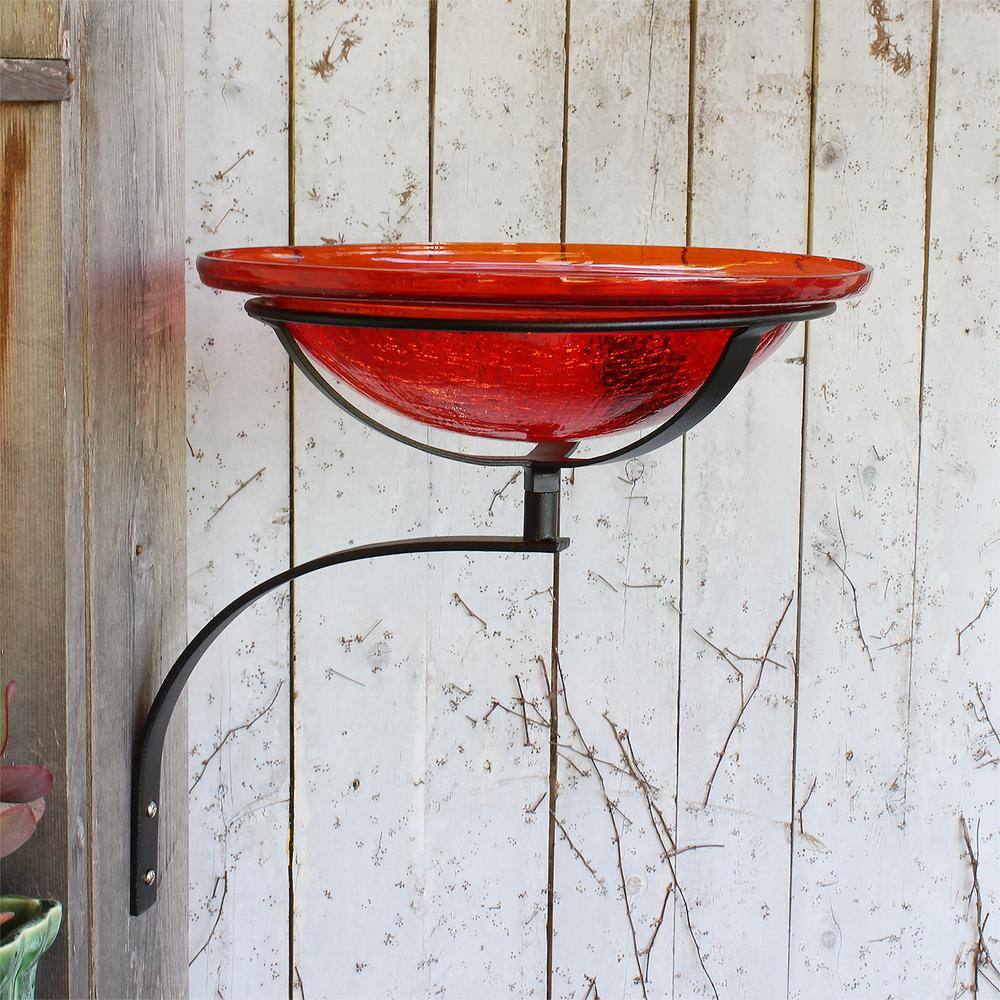 Achla Designs 12.5 in. Dia Red Reflective Crackle Glass Birdbath Bowl with Wall Mount Bracket CGB-09R-WM
