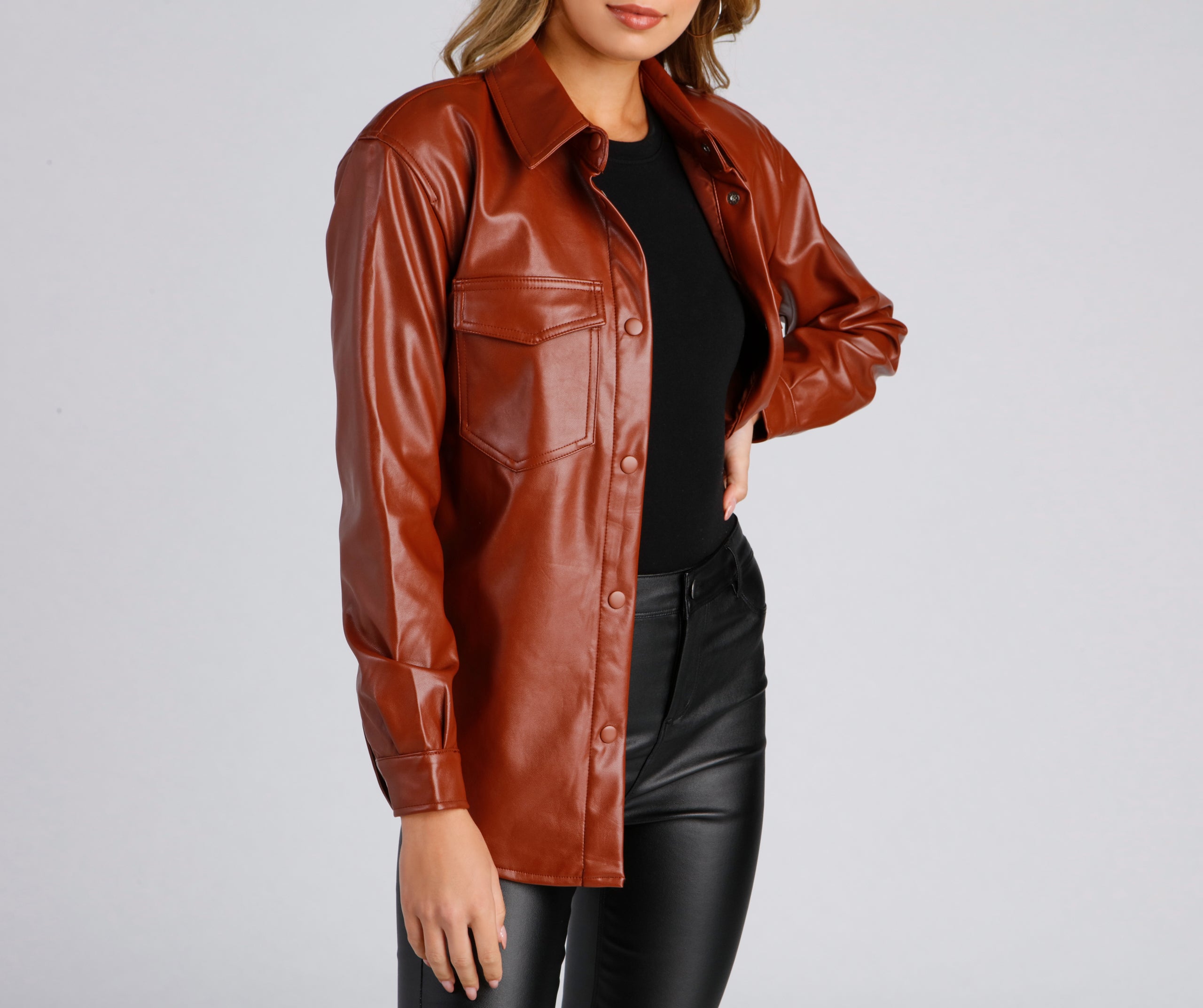 Casual-Chic Mood Faux Leather Shacket