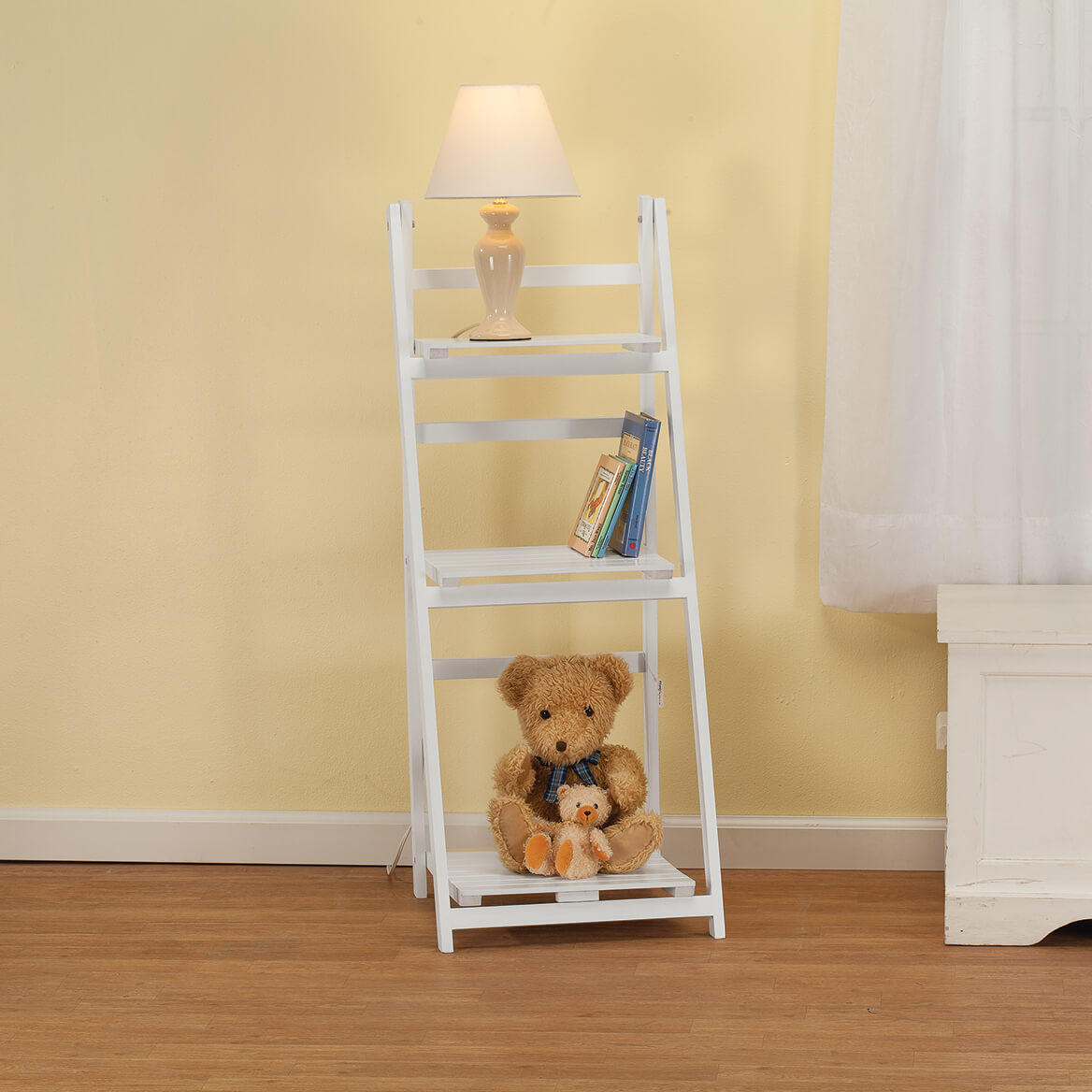 OakRidge Freestanding 3-Tier Ladder Shelf， Decorative Storage Rack， White
