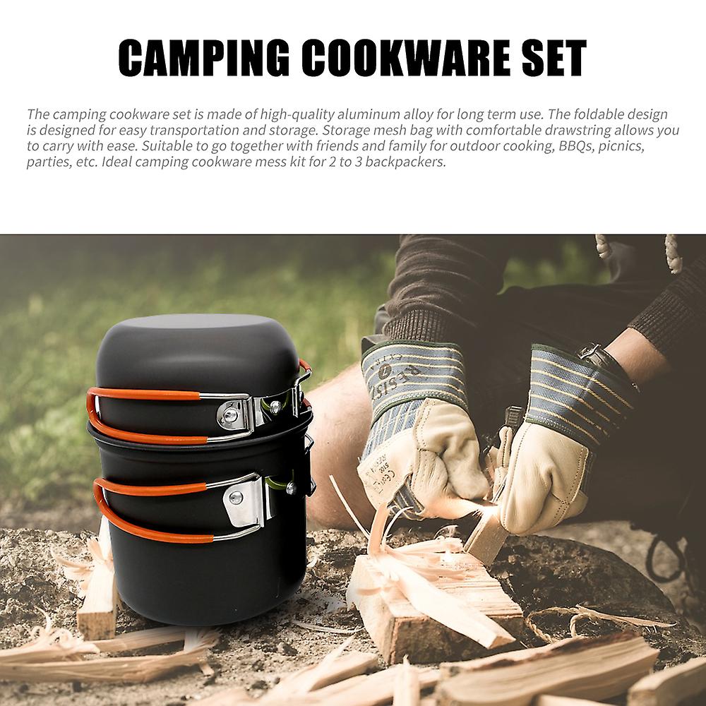 Camping Cookware Set Campfire Cooking Utensils Folding Cookset Outdoor Hiking Backpacking Pot Bowls Mesh Carry Bag No.265015
