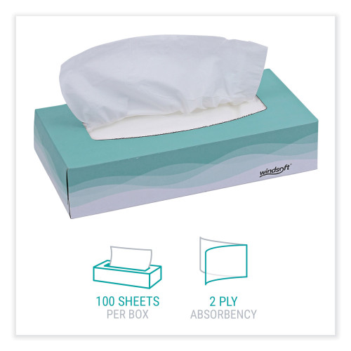 Windsoft Facial Tissue， 2-Ply， White， Pop-Up Box， 100 Sheets/Box， 6 Boxes/Pack (2430)