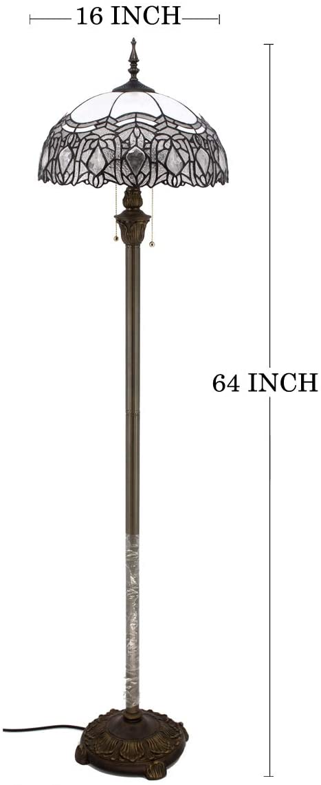 BBNBDMZ  Floor Lamp Crystal Bead White Stained Glass Standing Reading Light 16X16X64 Inches Antique Pole Corner Lamp Decor Bedroom Living Room  Office S508W Series