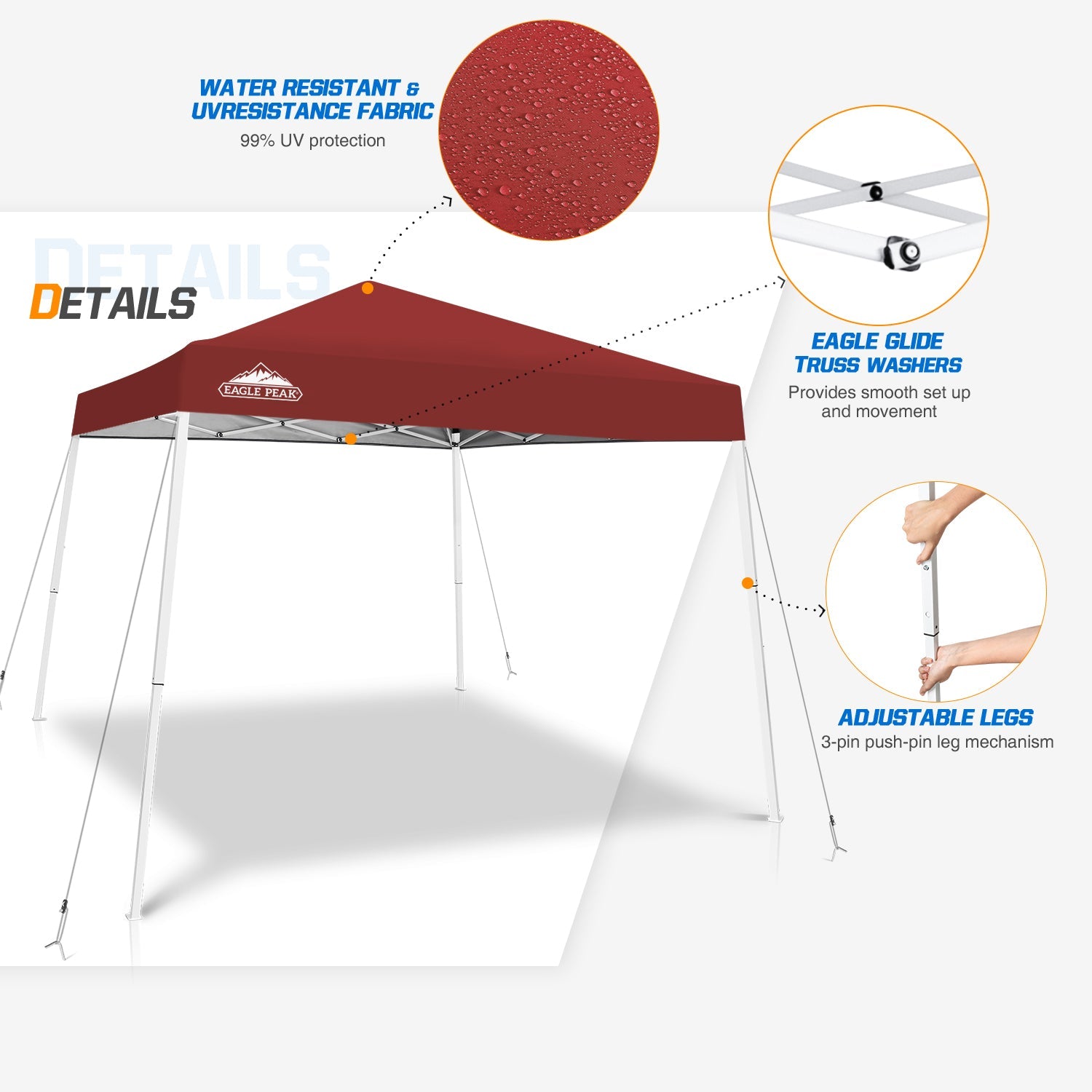 EAGLE PEAK 10' x 10' Slant Leg Pop-up Canopy Tent Easy One Person Setup Instant Outdoor Canopy Folding Shelter with 64 Square Feet of Shade