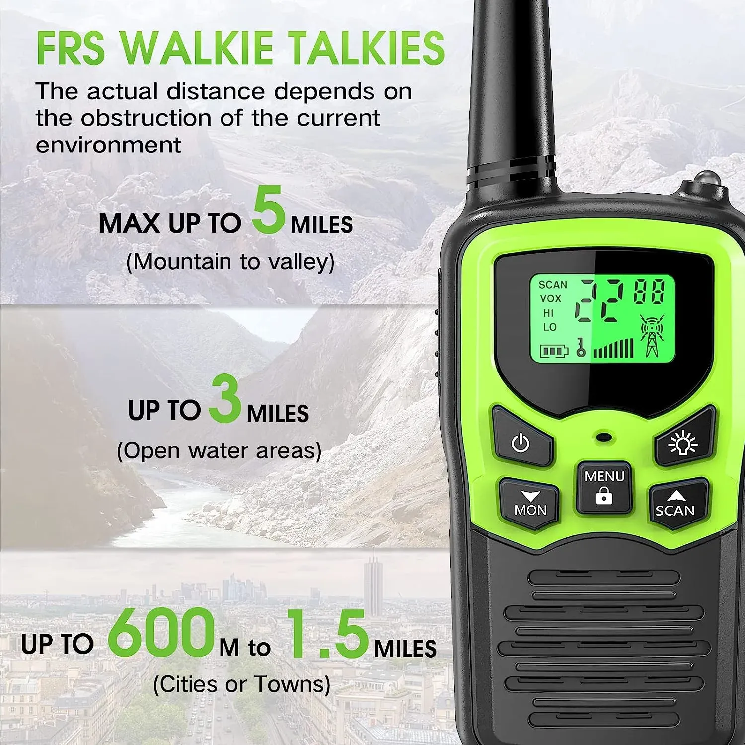 Walkie Talkies,  Long Range Walkie Talkies for Adults with 22 FRS Channels, Family Walkie Talkie with LED Flashlight VOX LCD Display for Hiking Camping Trip (Orange 2 Pack)