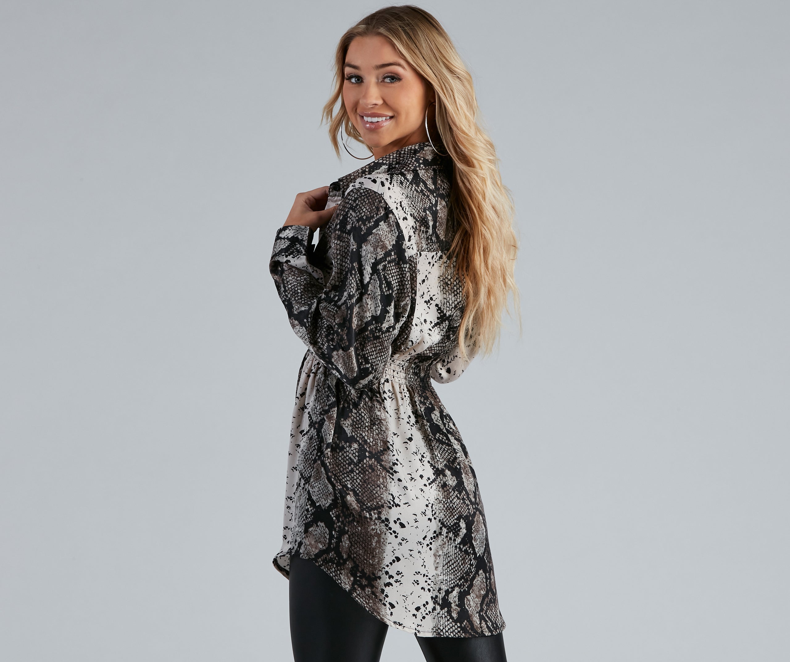 Slithering Good Satin Button-Up Tunic