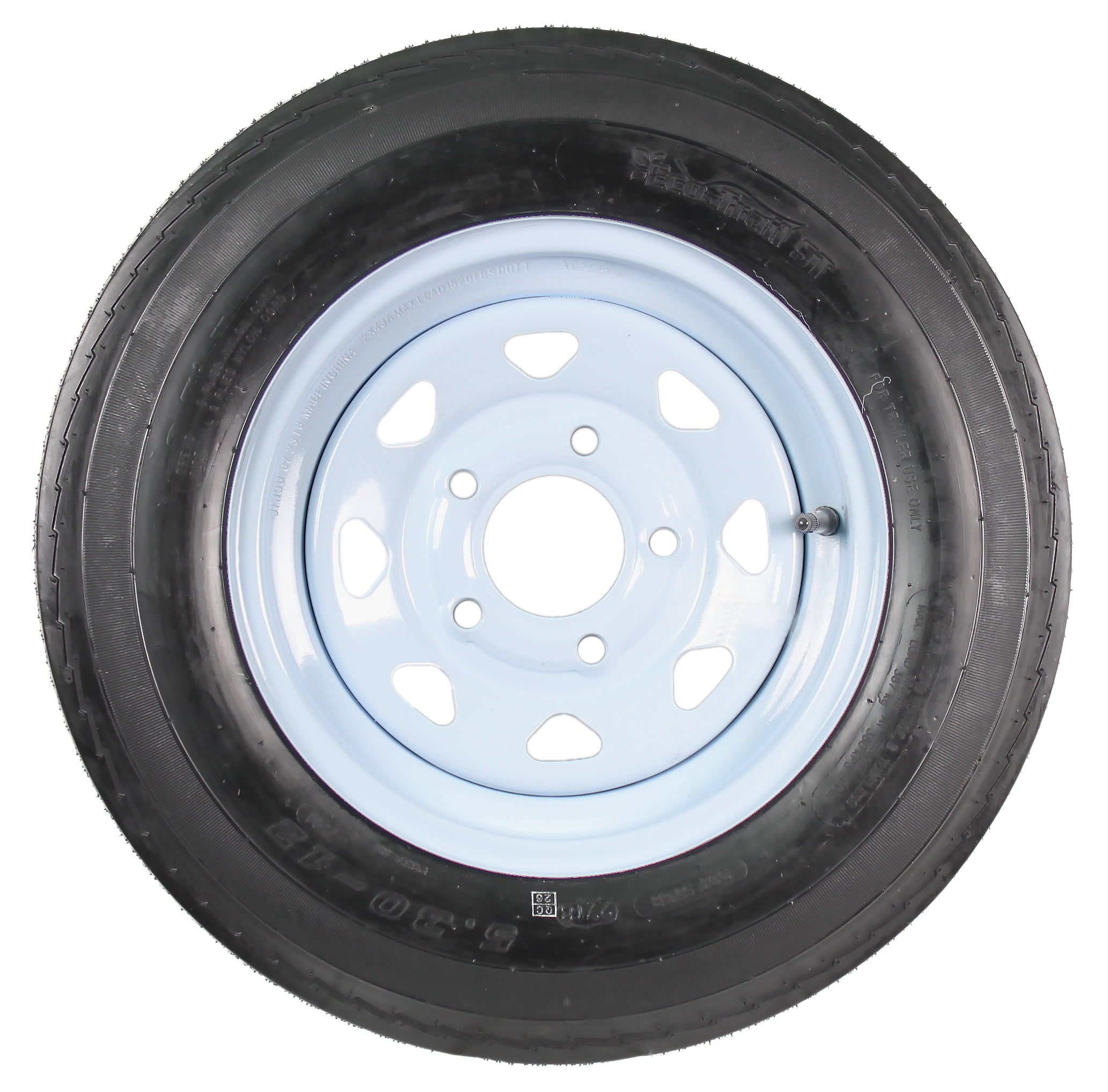 Two Trailer Tires On Rims 5.30-12 530-12 5.30 X 12 5 Hole Wheel White Spoke